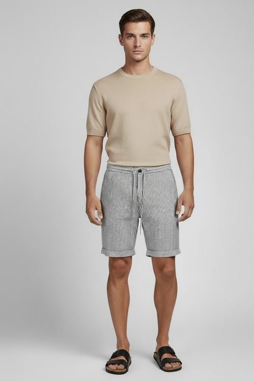 Bermuda Masculina de Linho - Listrada