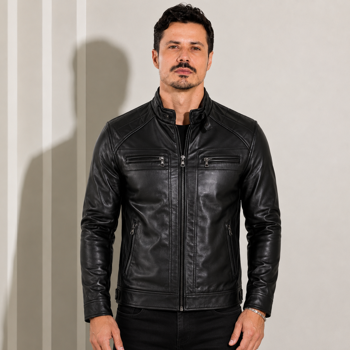 Jaqueta Masculina de Couro Slim - Vanguard