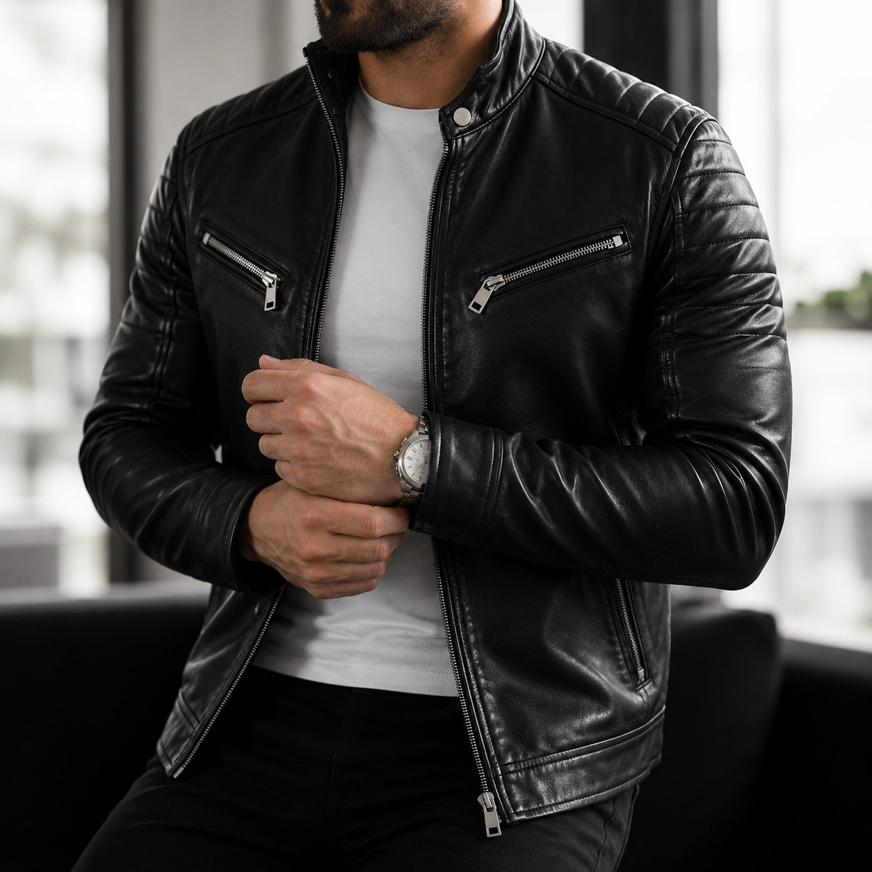 Jaqueta Masculina de Couro Slim - Maverick