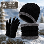 Conjunto de Inverno - Touca Térmica, Gola Cachecol e Luvas Touch (Forradas de Lã)