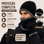 Conjunto de Inverno - Touca Térmica, Gola Cachecol e Luvas Touch (Forradas de Lã)