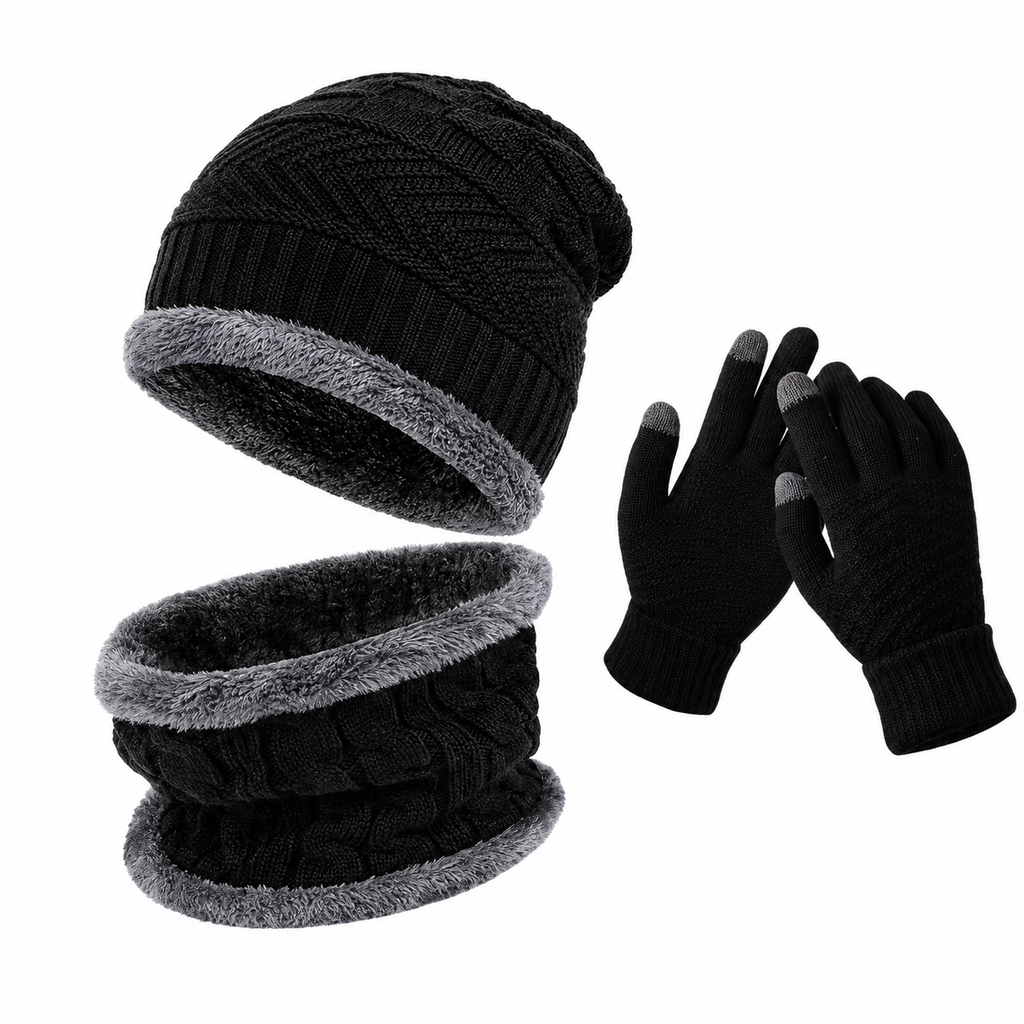 Conjunto de Inverno - Touca Térmica, Gola Cachecol e Luvas Touch (Forradas de Lã)