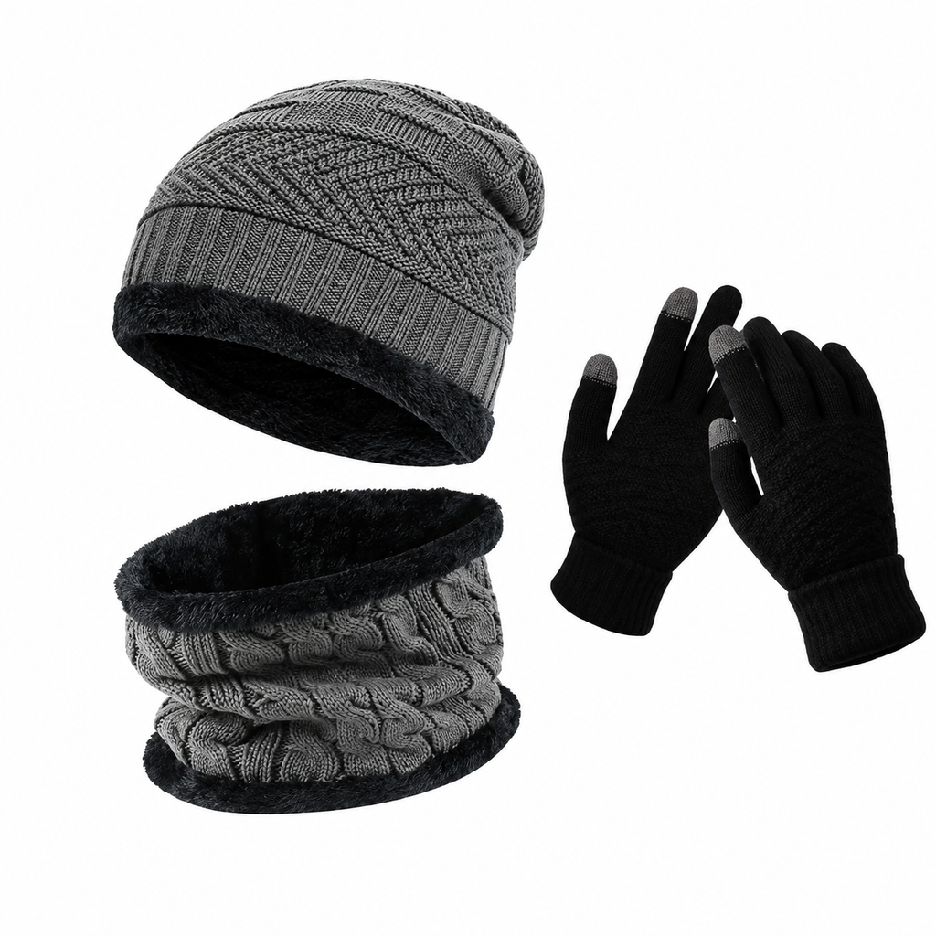 Conjunto de Inverno - Touca Térmica, Gola Cachecol e Luvas Touch (Forradas de Lã)
