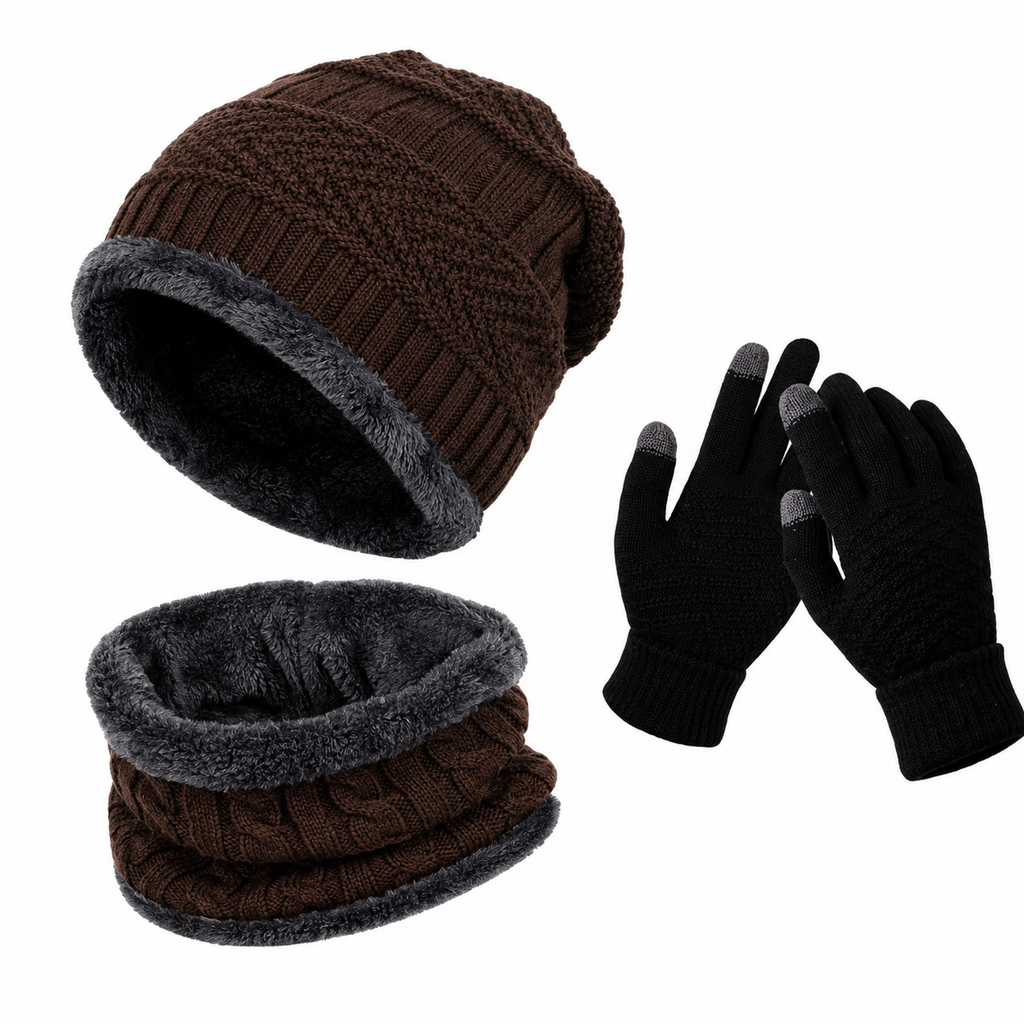 Conjunto de Inverno - Touca Térmica, Gola Cachecol e Luvas Touch (Forradas de Lã)