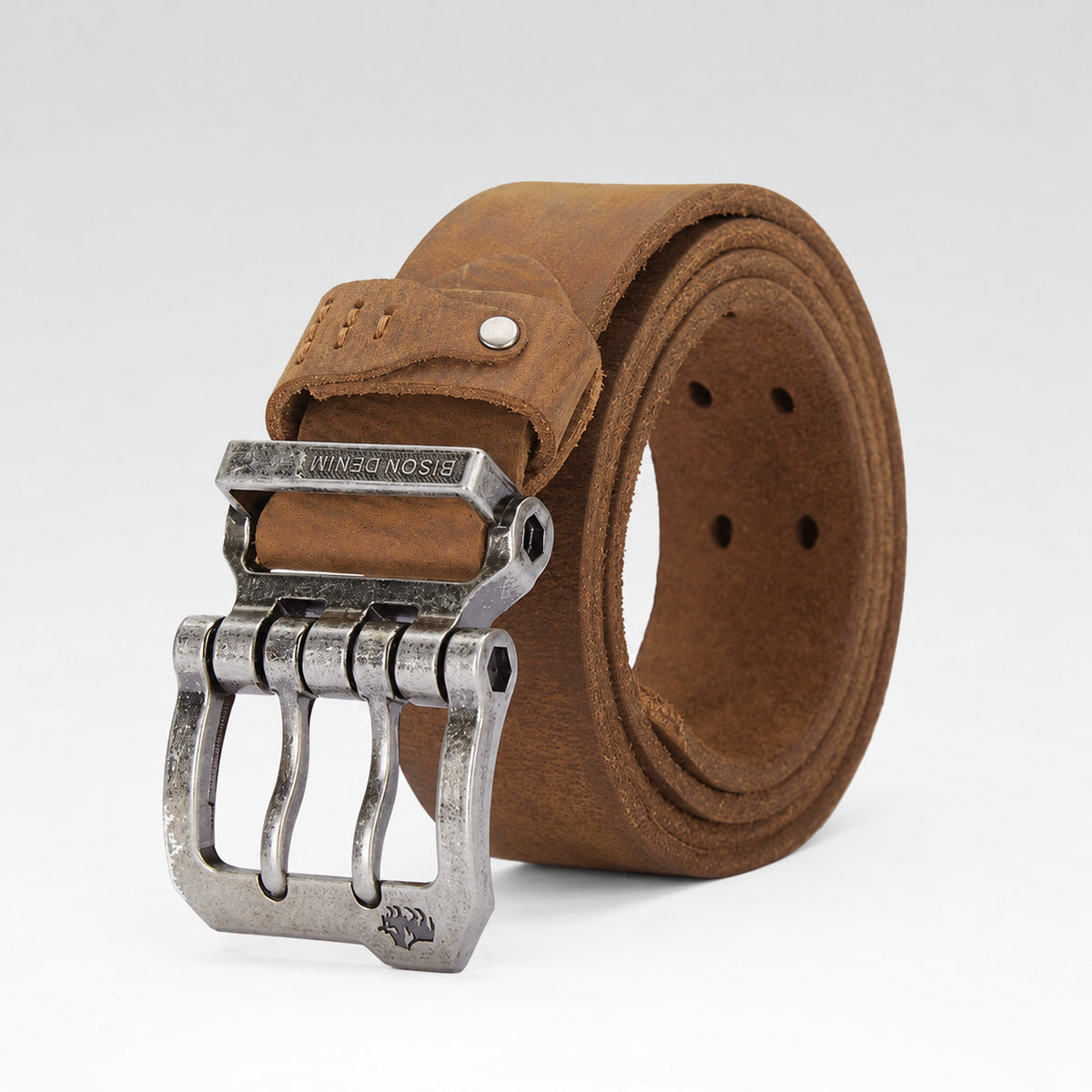 Cinto Masculino de Couro - Denim — fundo cinza Rivello