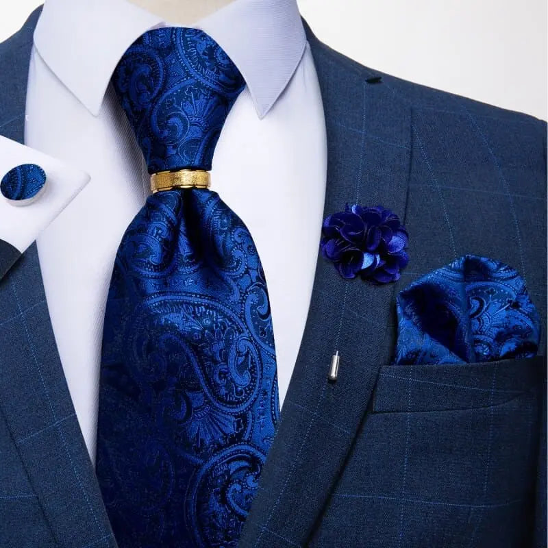 Kit Gravata Estampada em Seda - Siracusa - cor Azul