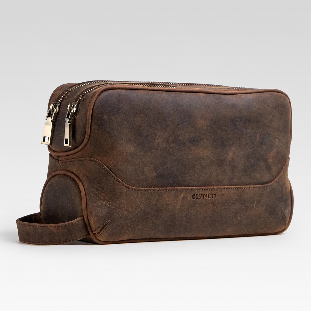 Nécessaire Masculina em Couro - Fabriano — fundo cinza Rivello