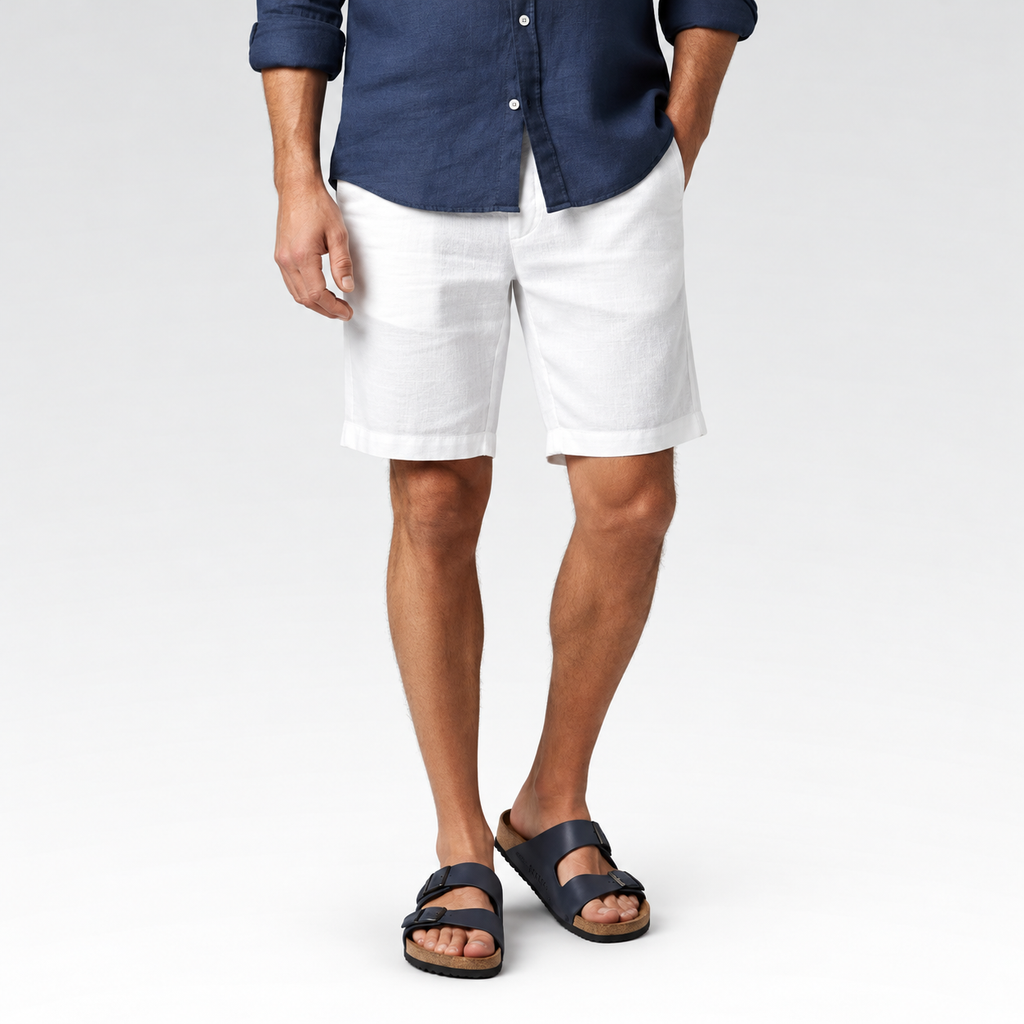 Bermuda Masculina de Linho – White — fundo cinza