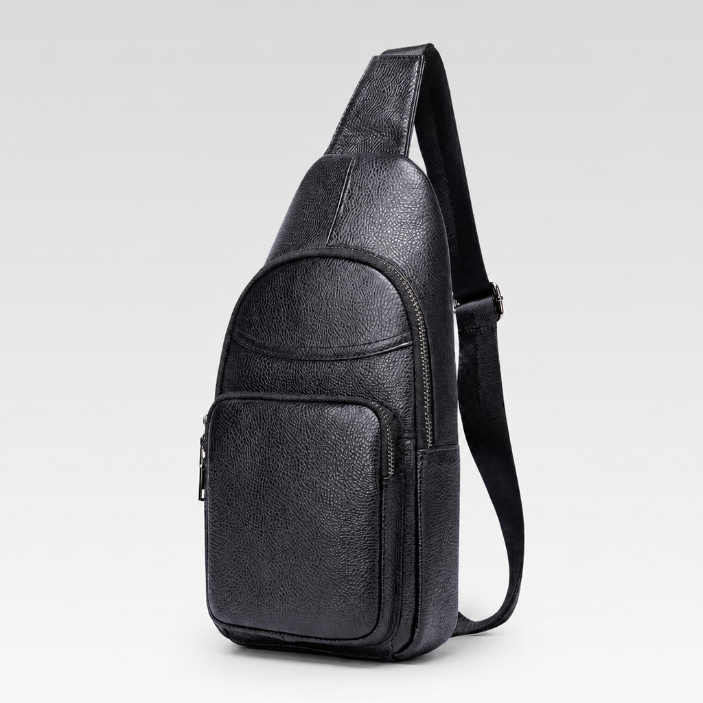 Shoulder Bag Masculina em Couro - Bari — fundo cinza Rivello