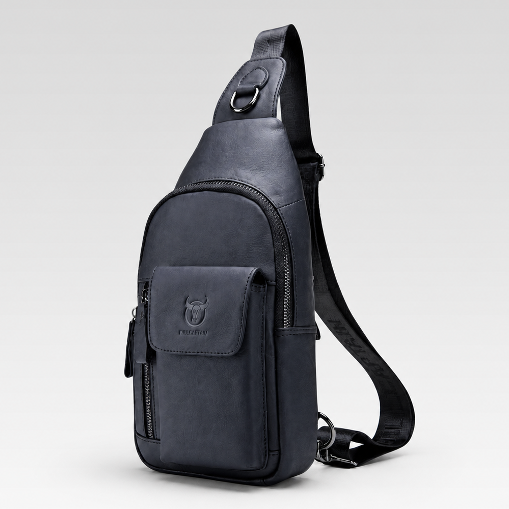 Shoulder Bag Masculina em Couro - Salerno — fundo cinza Rivello