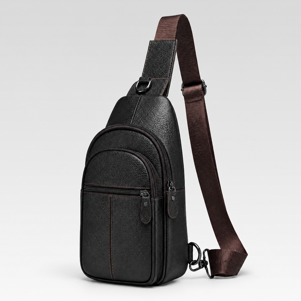 Shoulder Bag Masculina em Couro - Taranto — fundo cinza Rivello