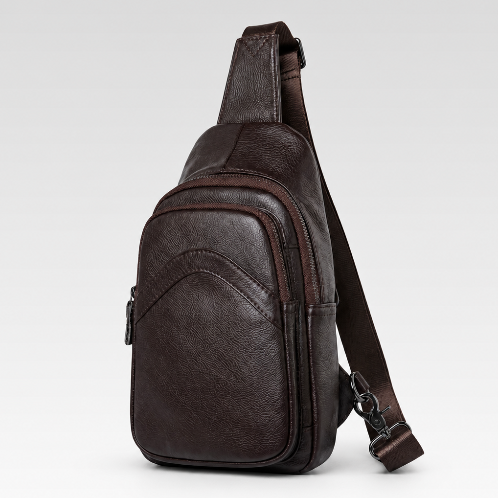 Shoulder Bag Masculina em Couro - Vasto — fundo cinza Rivello